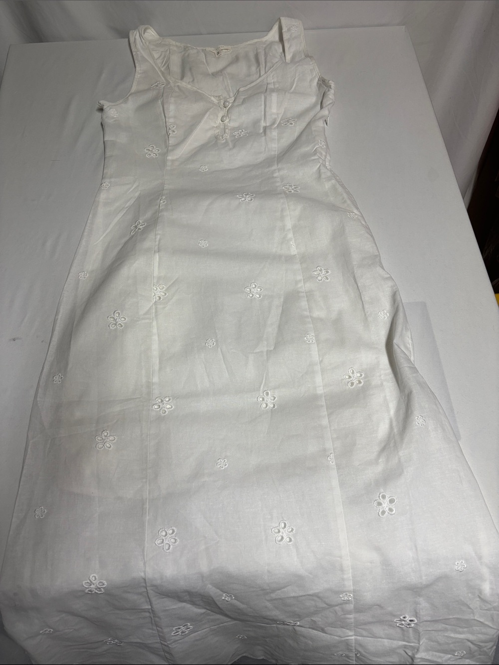 All:Row White Cotton Embroidered Midi Dress M Floral Coastal Summer Lined